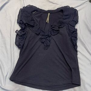 Anthropologie Midnight Blue Ruffle Top small